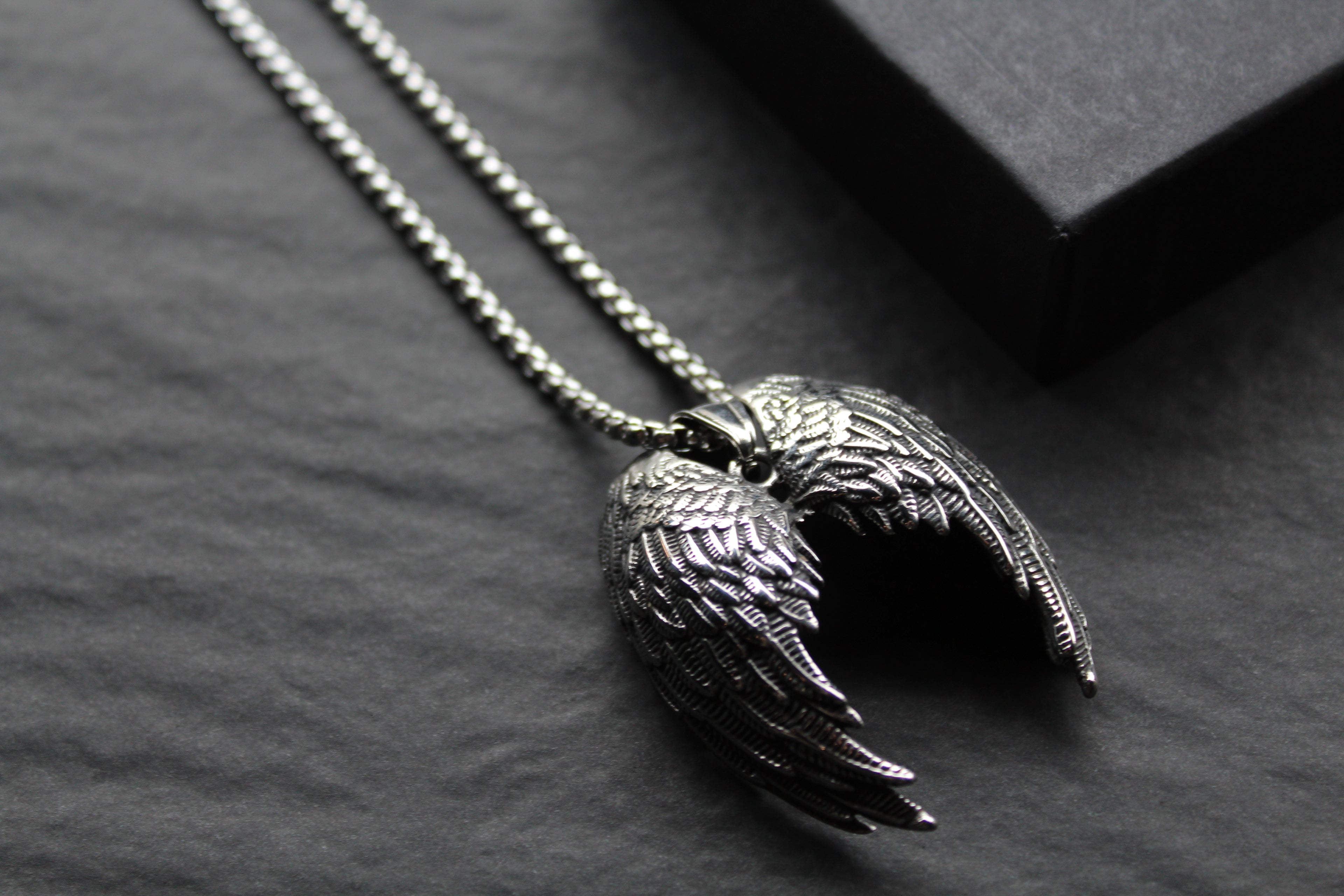 Stainless Steel Fallen Angel Wing Necklace