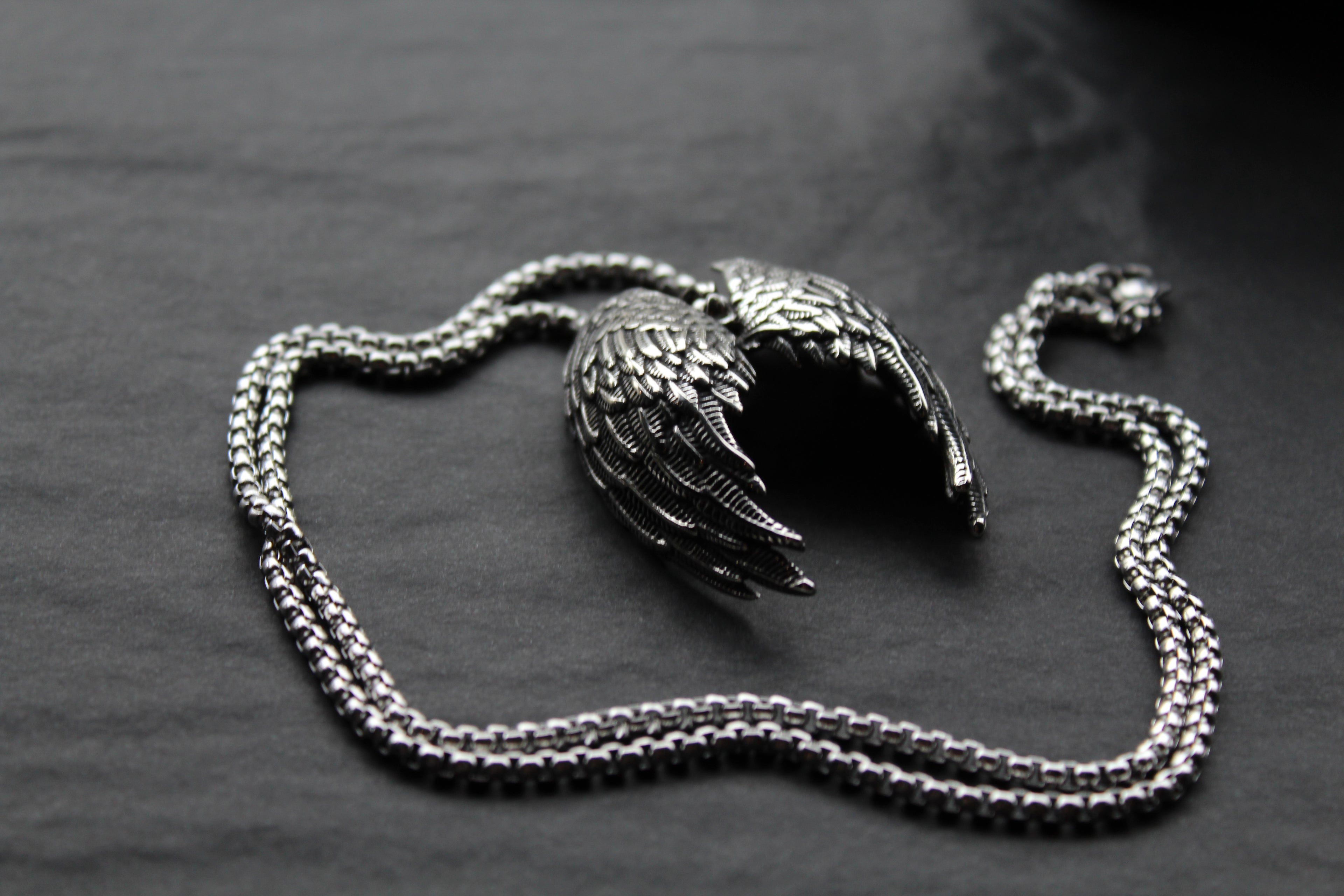 Stainless Steel Fallen Angel Wing Necklace