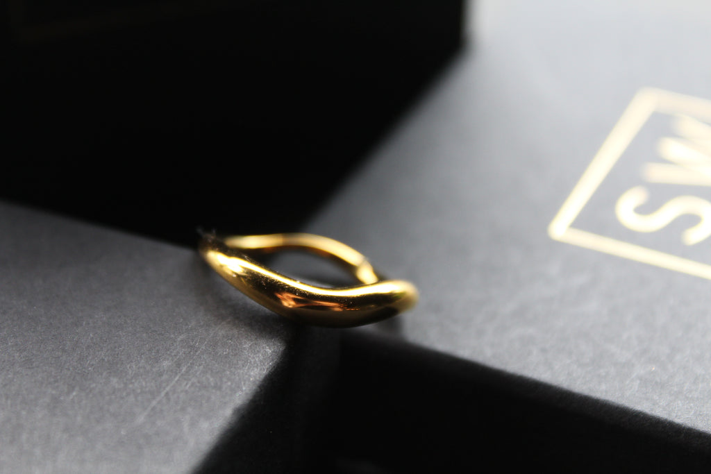 Stainless Steel Fluid Wave Ring with 18ct Gold PVD