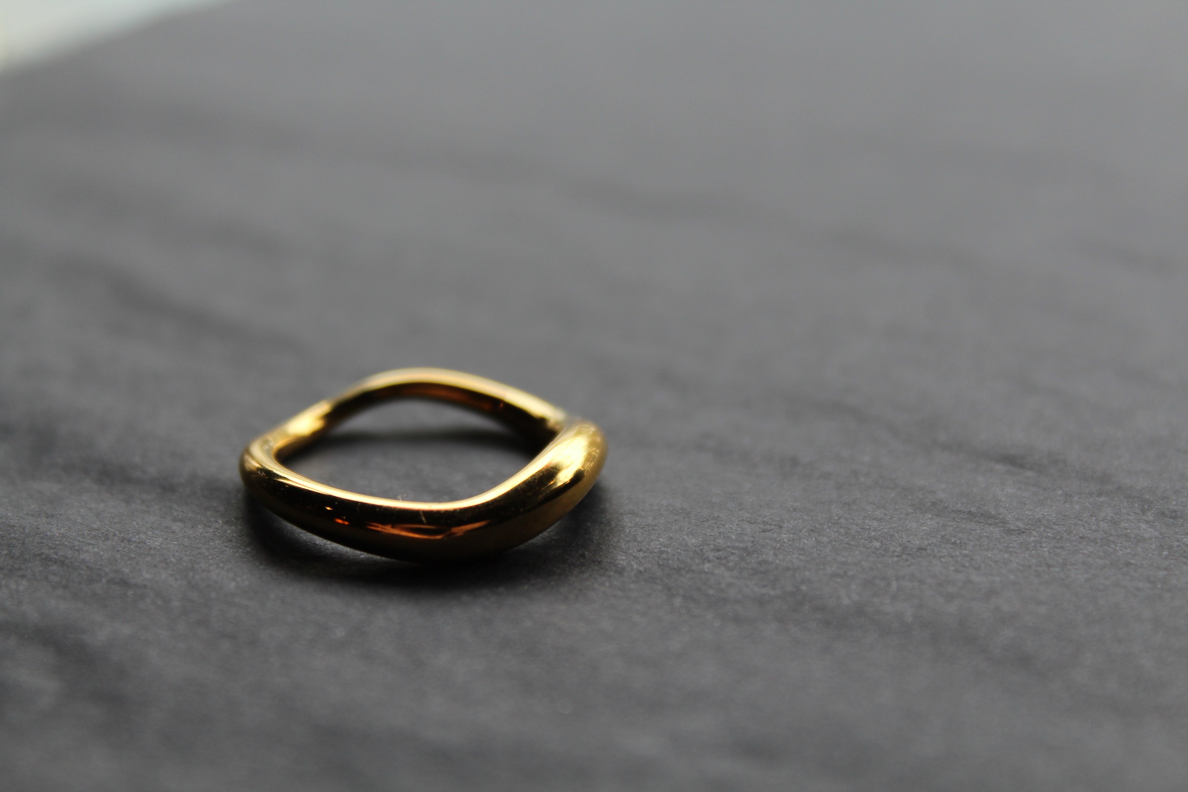Stainless Steel Fluid Wave Ring with 18ct Gold PVD