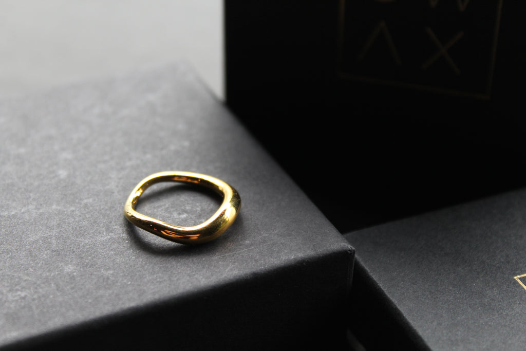 Stainless Steel Fluid Wave Ring with 18ct Gold PVD