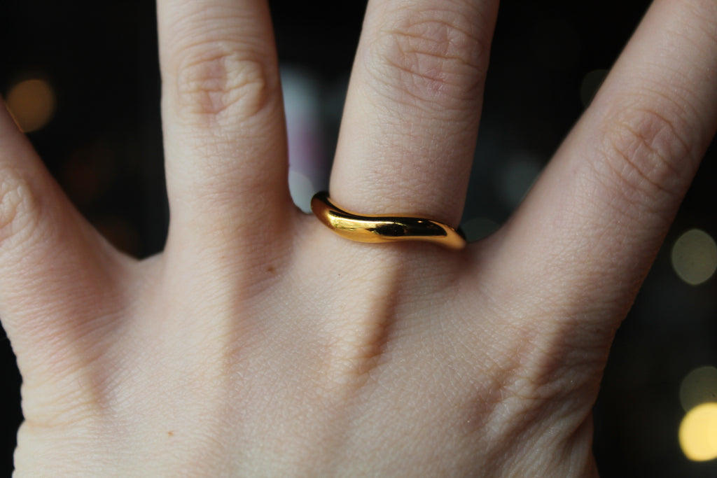 Stainless Steel Fluid Wave Ring with 18ct Gold PVD