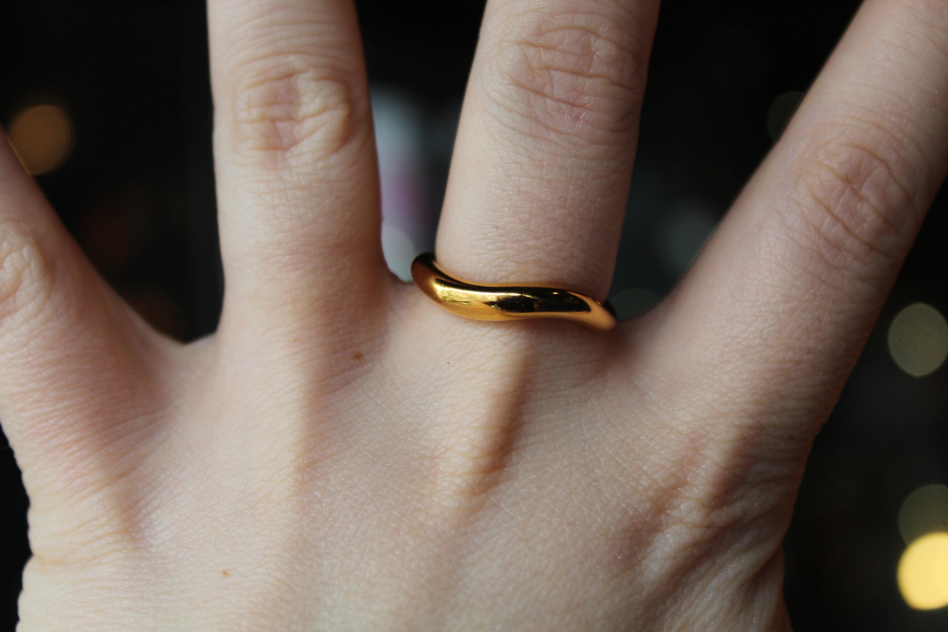 Stainless Steel Fluid Wave Ring with 18ct Gold PVD