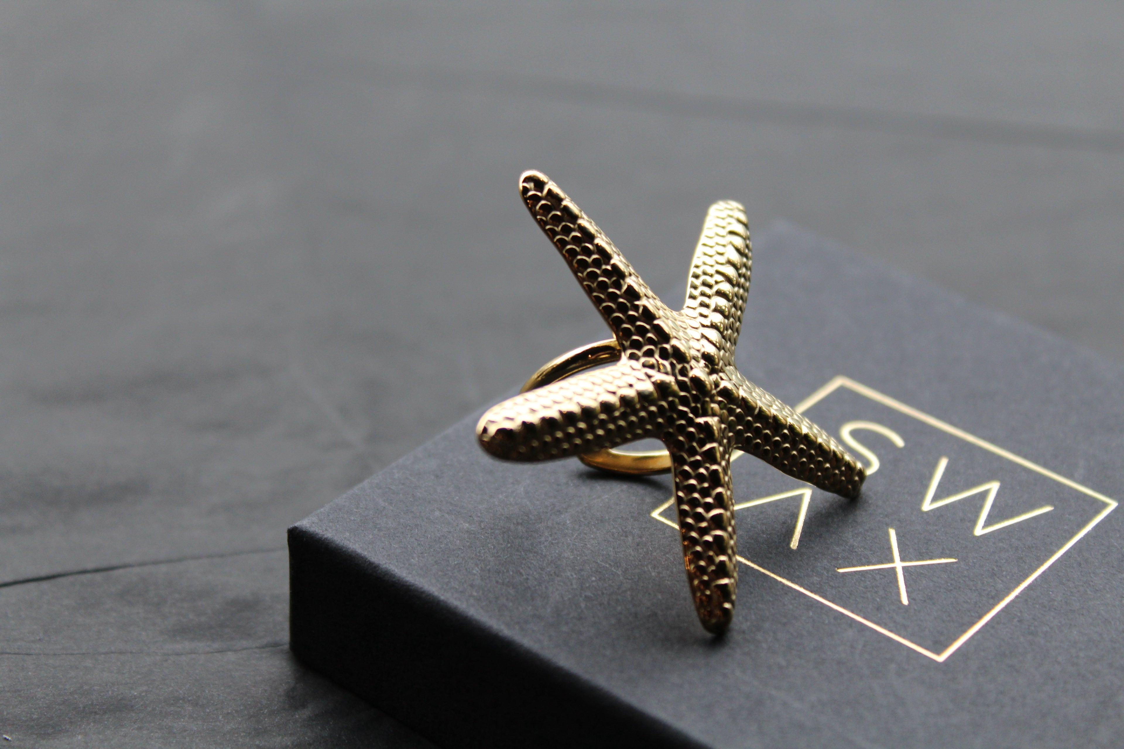 Stainless Steel Gold Starfish Ring