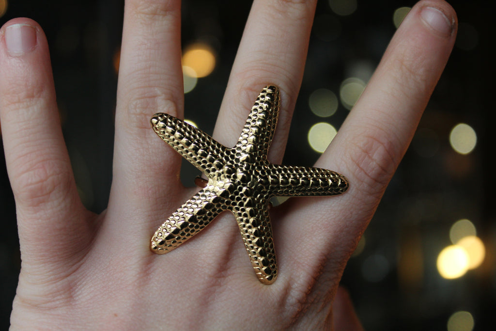 Stainless Steel Gold Starfish Ring
