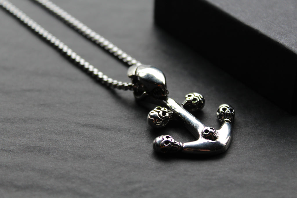 Stainless Steel Skull & Anchor Necklace