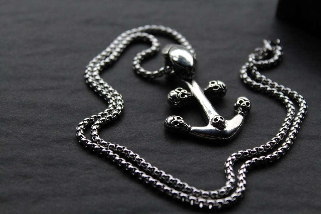Stainless Steel Skull & Anchor Necklace