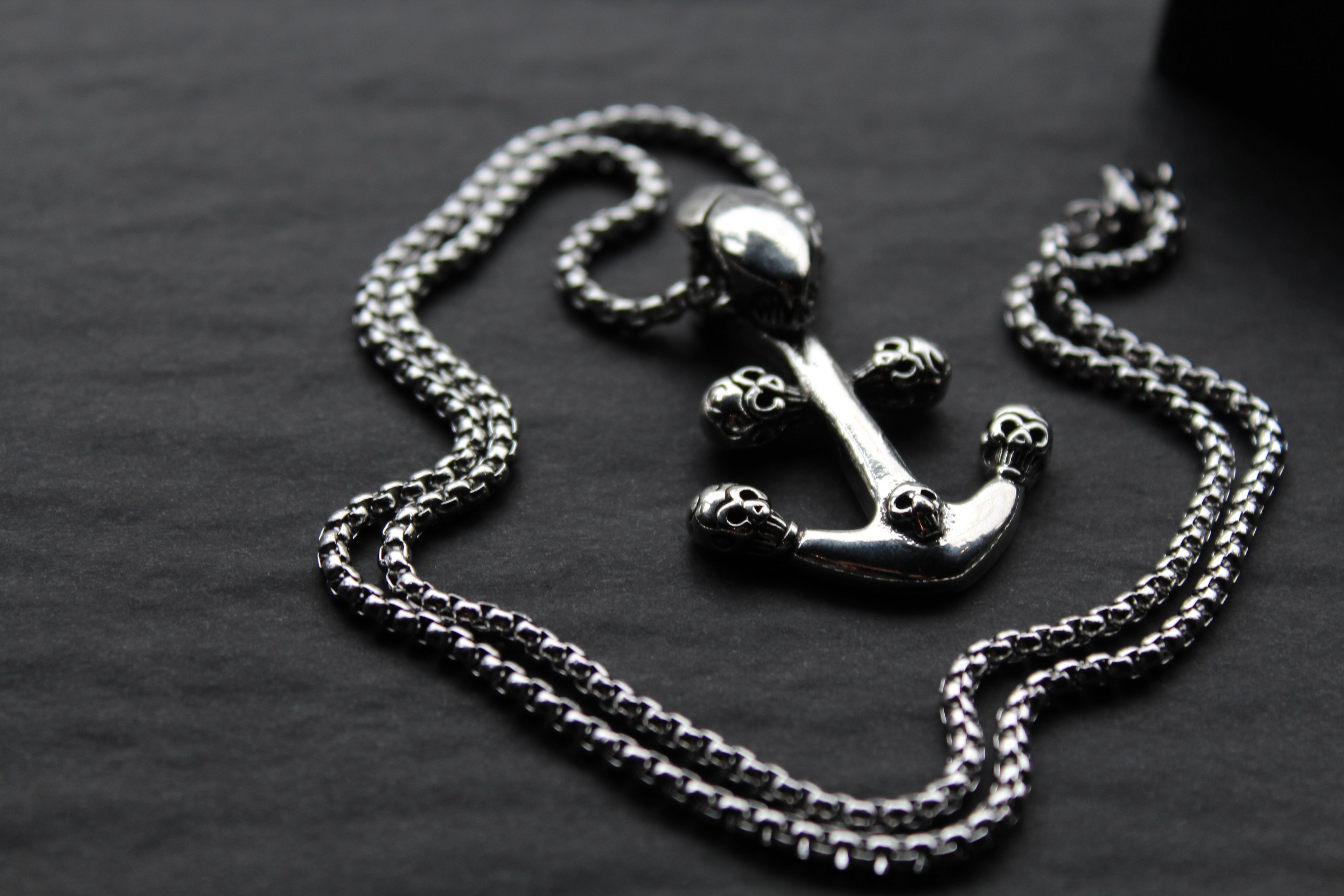 Stainless Steel Skull & Anchor Necklace
