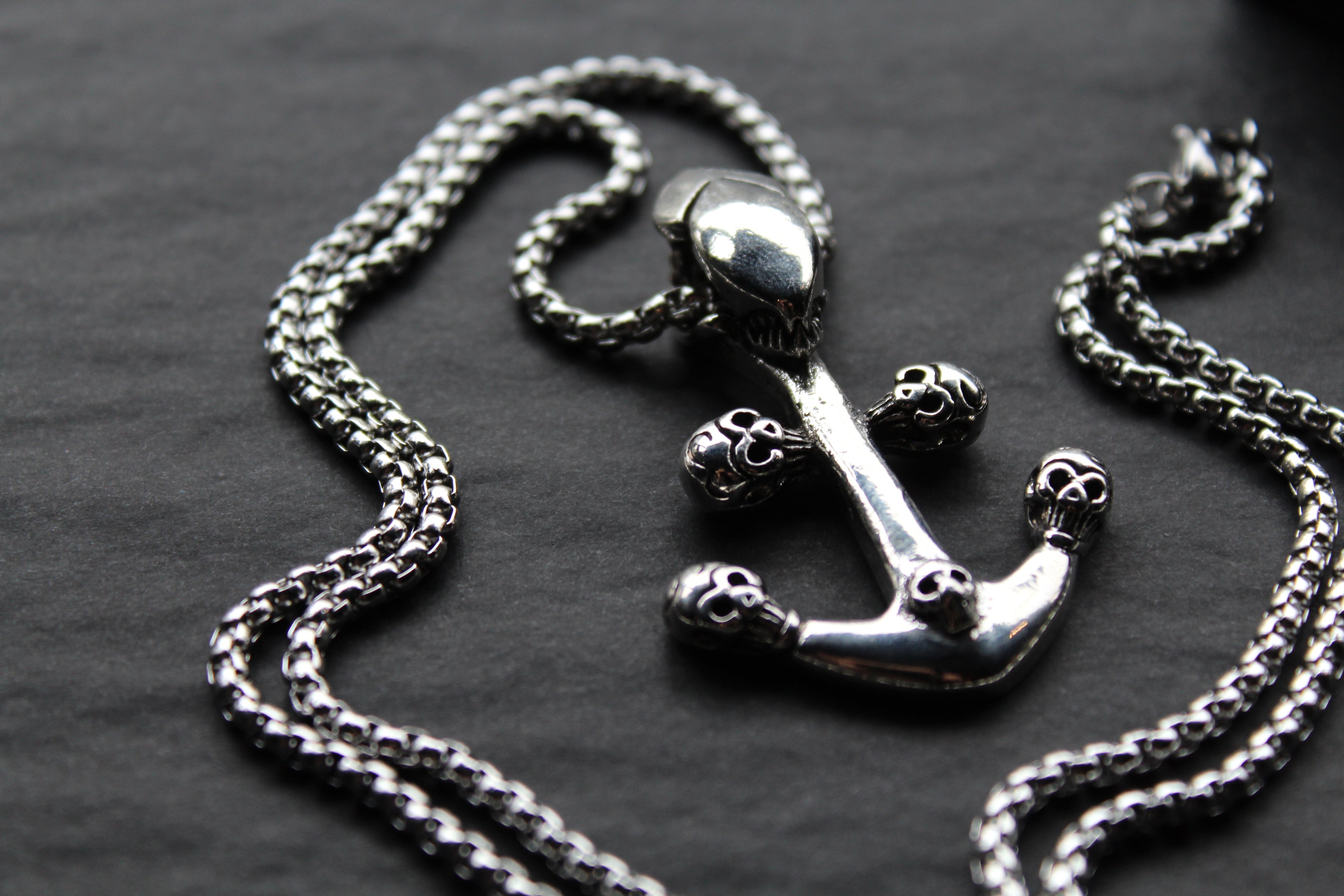Stainless Steel Skull & Anchor Necklace