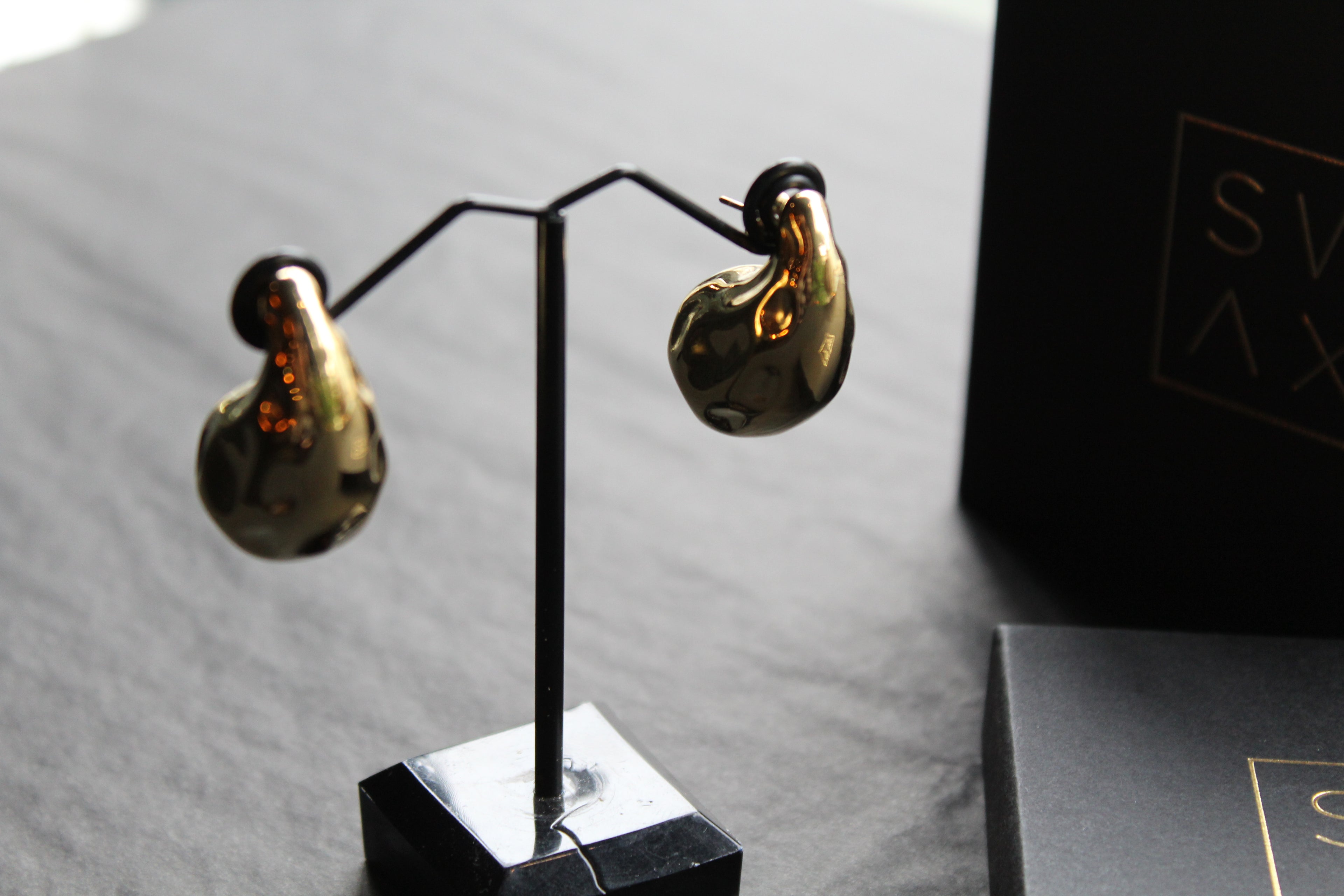 Stainless Steel Textured Tear Drop Earrings