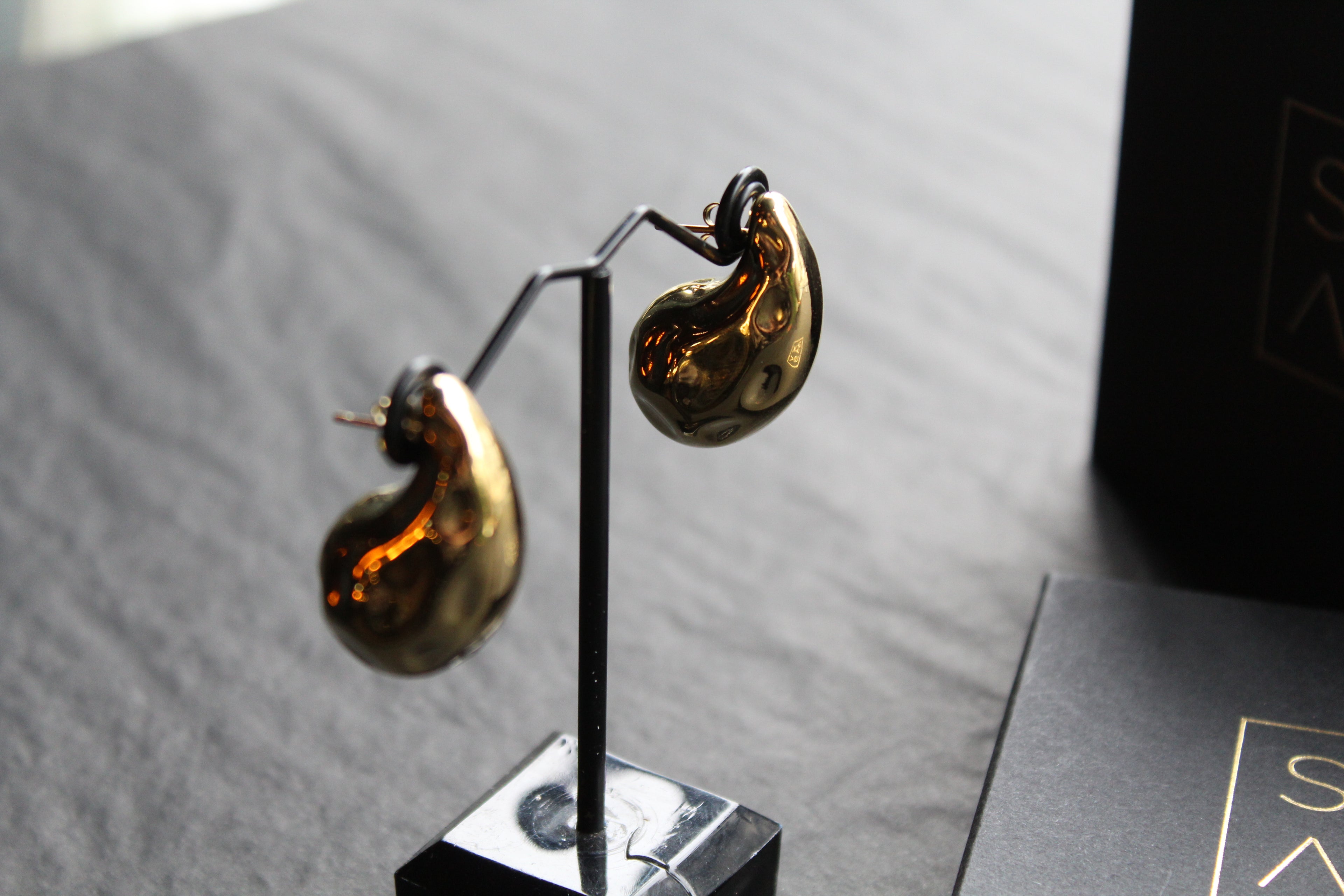 Stainless Steel Textured Tear Drop Earrings