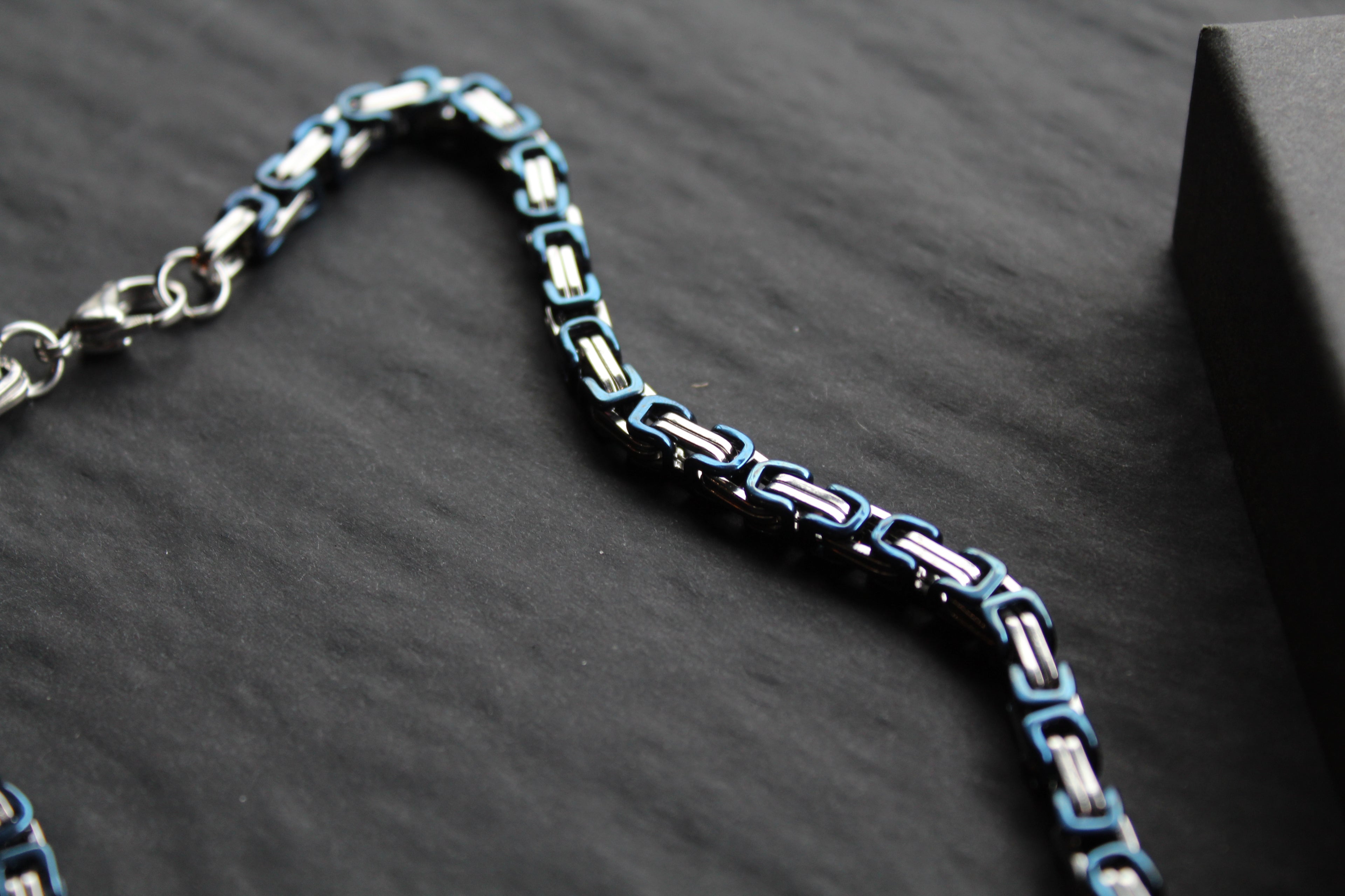 Steel Byzantine Chain Necklace Blue Polished IP