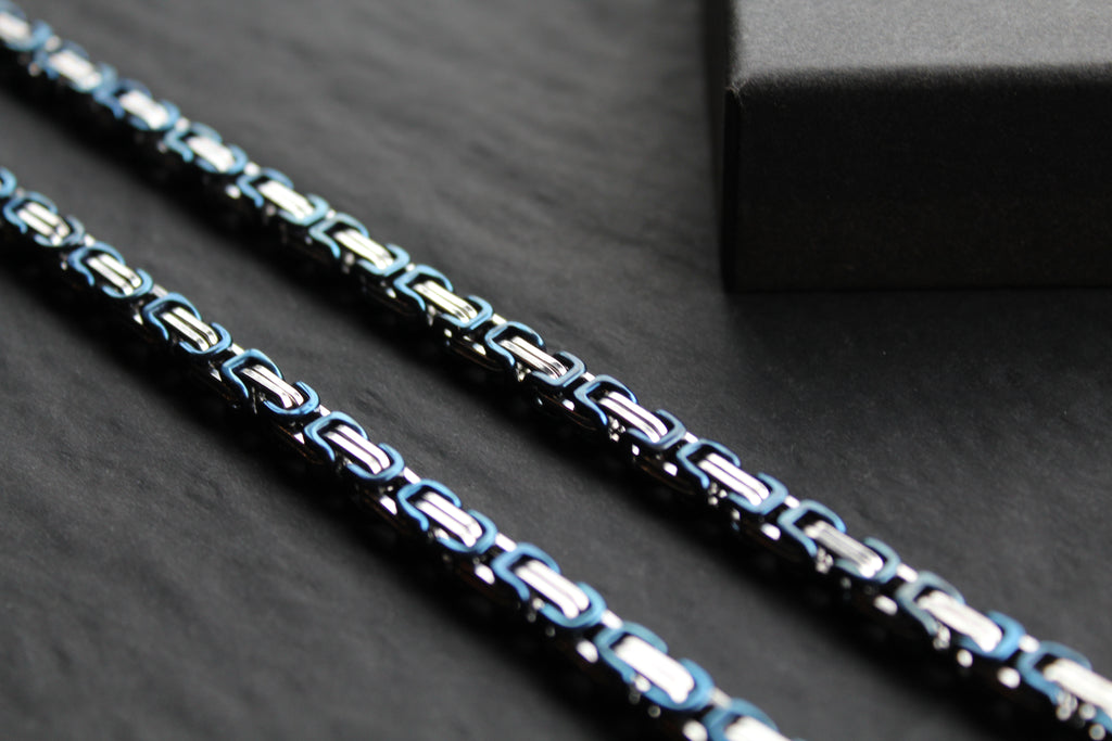 Steel Byzantine Chain Necklace Blue Polished IP