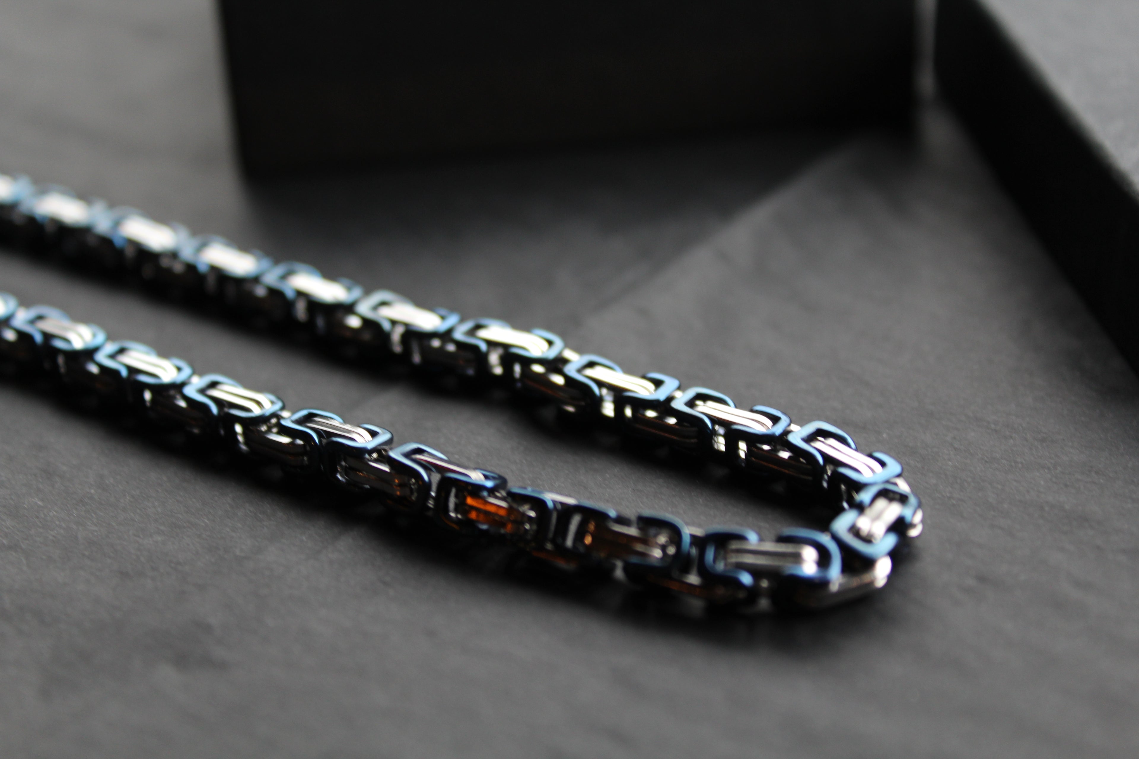 Steel Byzantine Chain Necklace Blue Polished IP