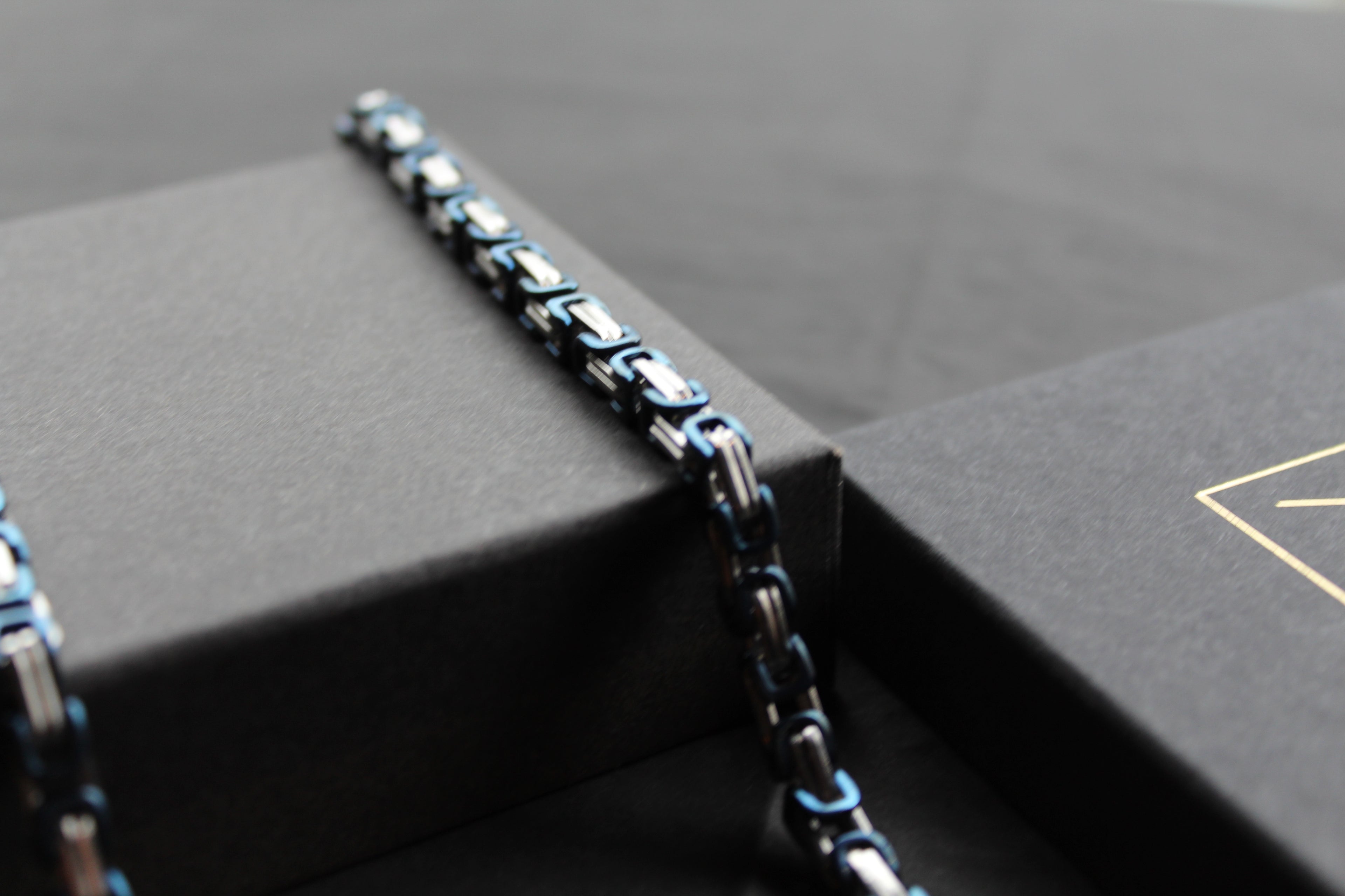 Steel Byzantine Chain Necklace Blue Polished IP