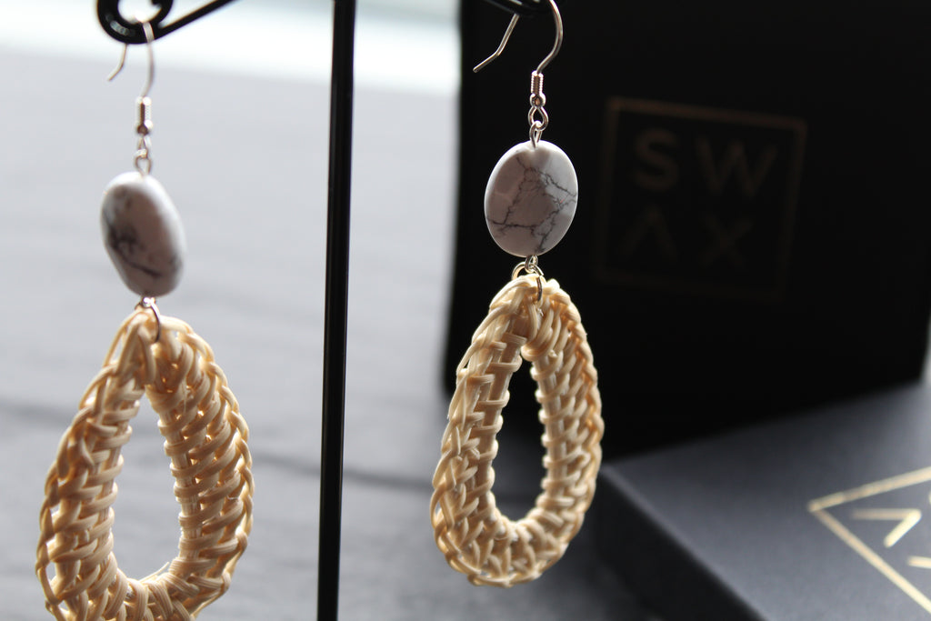 Sterling Silver Howlite Rattan Earrings