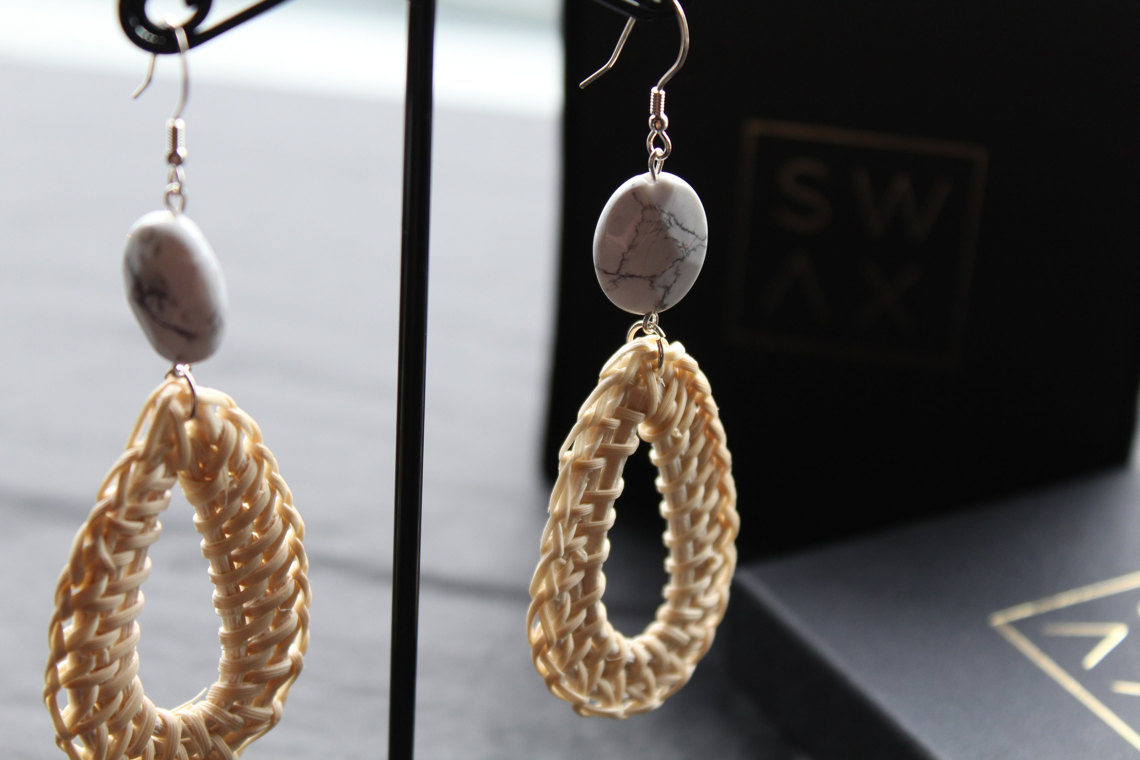 Sterling Silver Howlite Rattan Earrings