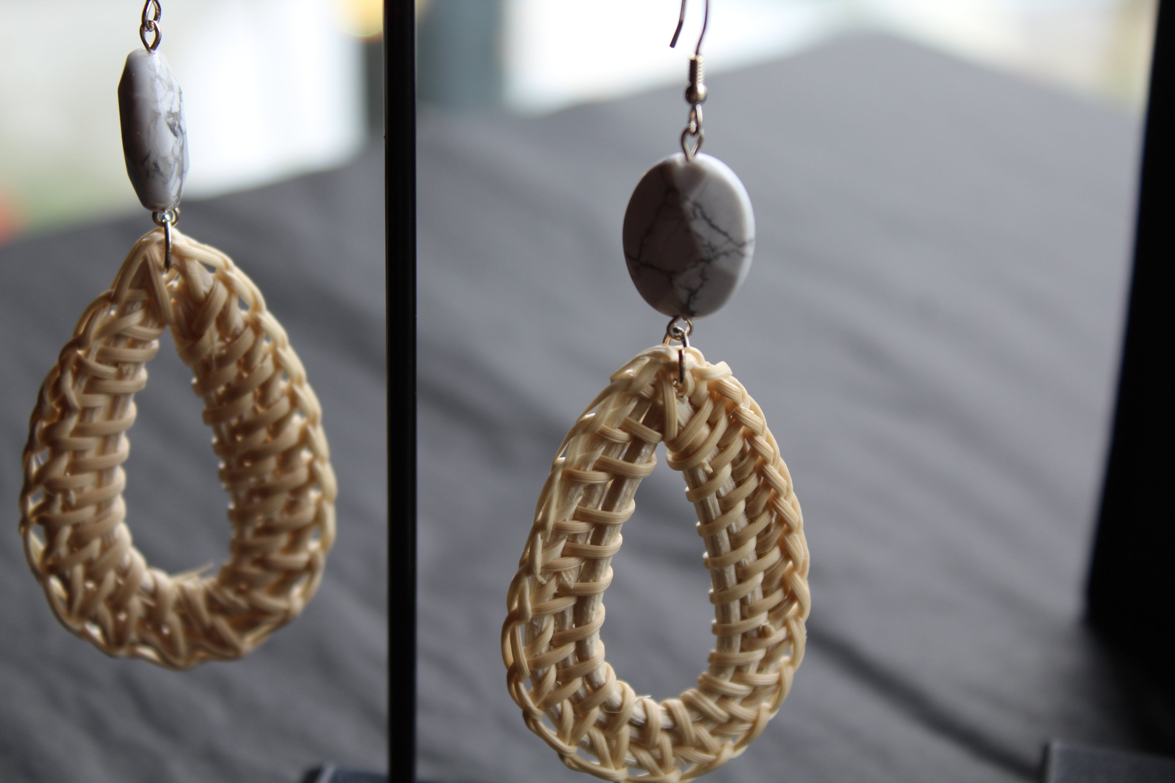 Sterling Silver Howlite Rattan Earrings