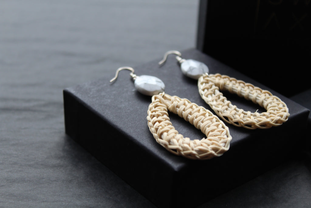 Sterling Silver Howlite Rattan Earrings