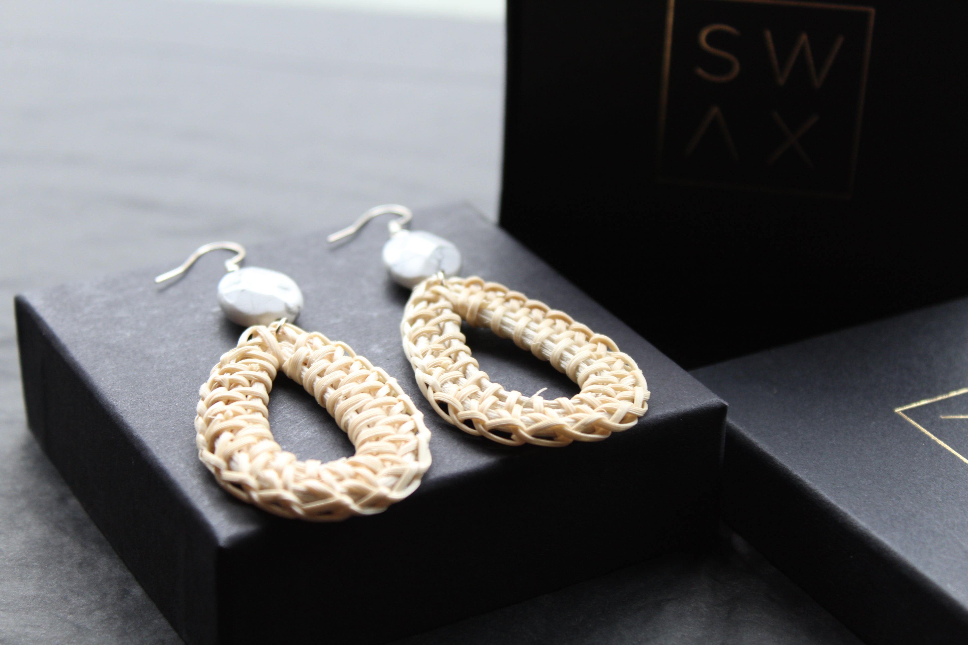 Sterling Silver Howlite Rattan Earrings