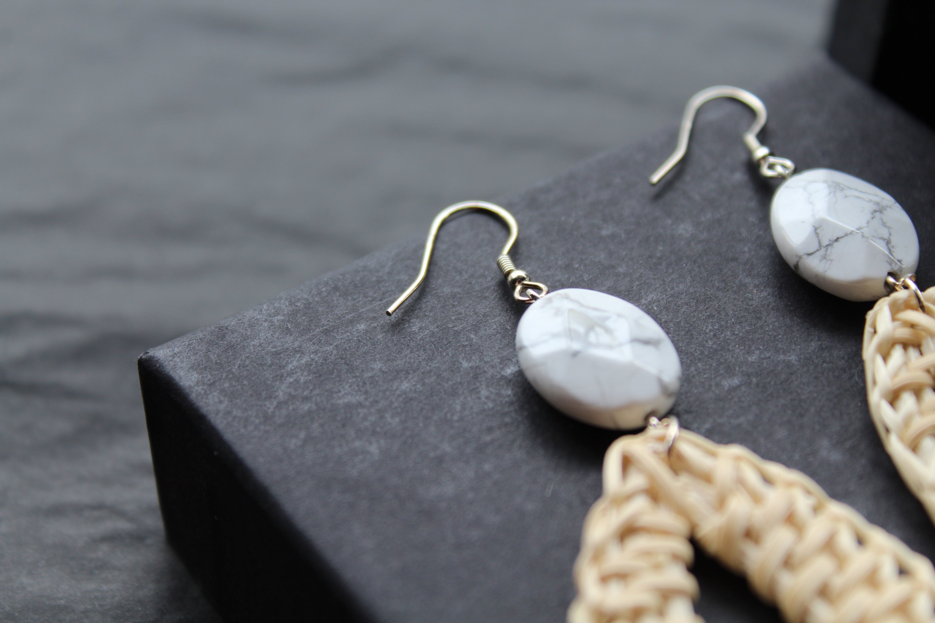 Sterling Silver Howlite Rattan Earrings
