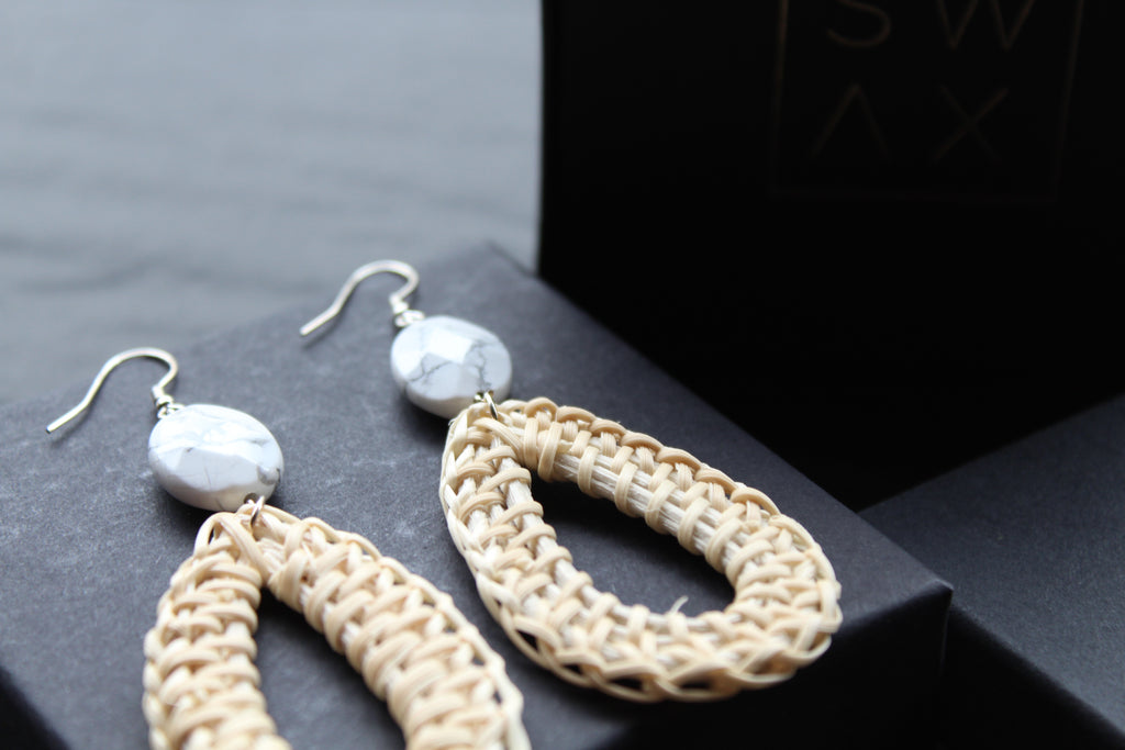 Sterling Silver Howlite Rattan Earrings