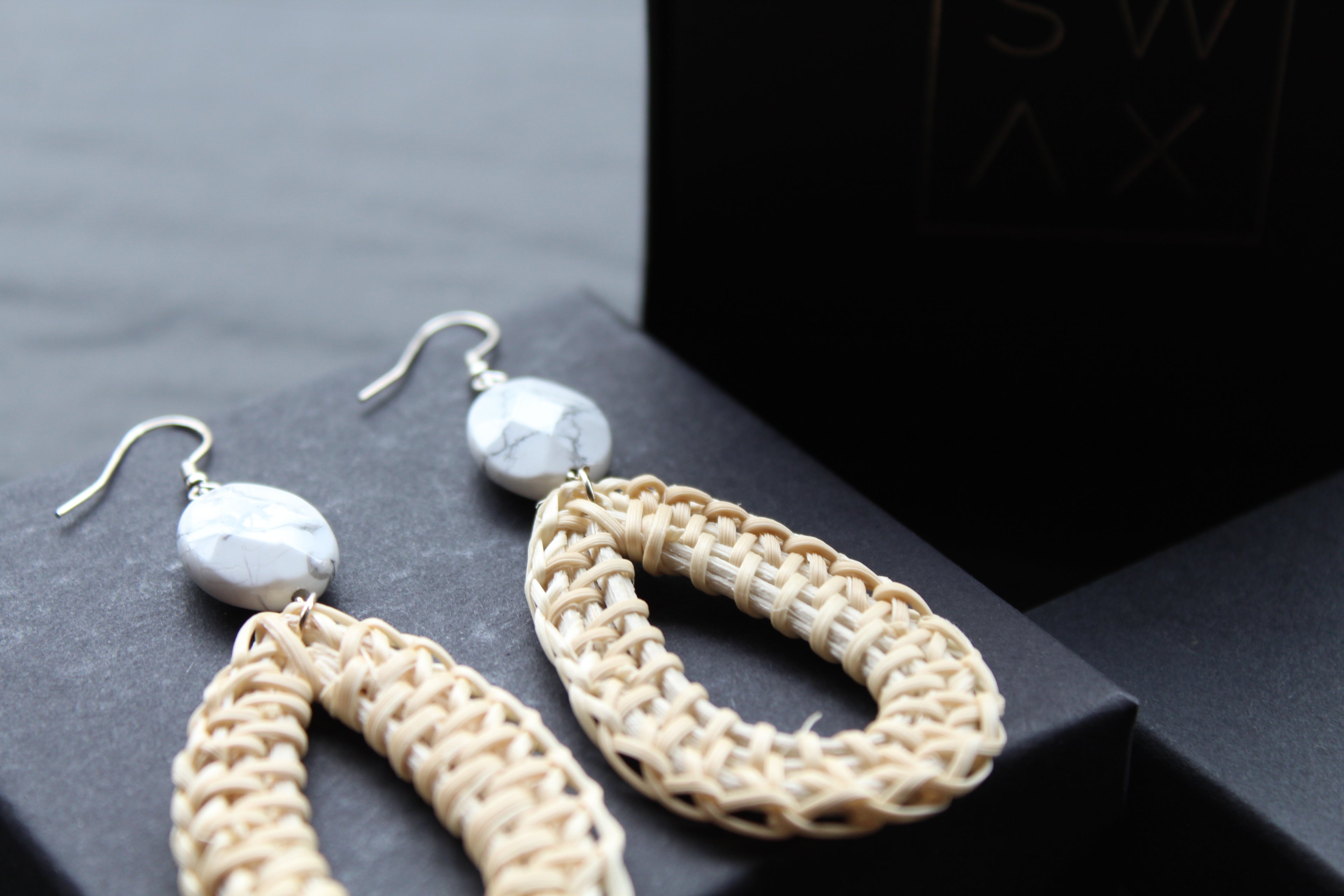 Sterling Silver Howlite Rattan Earrings