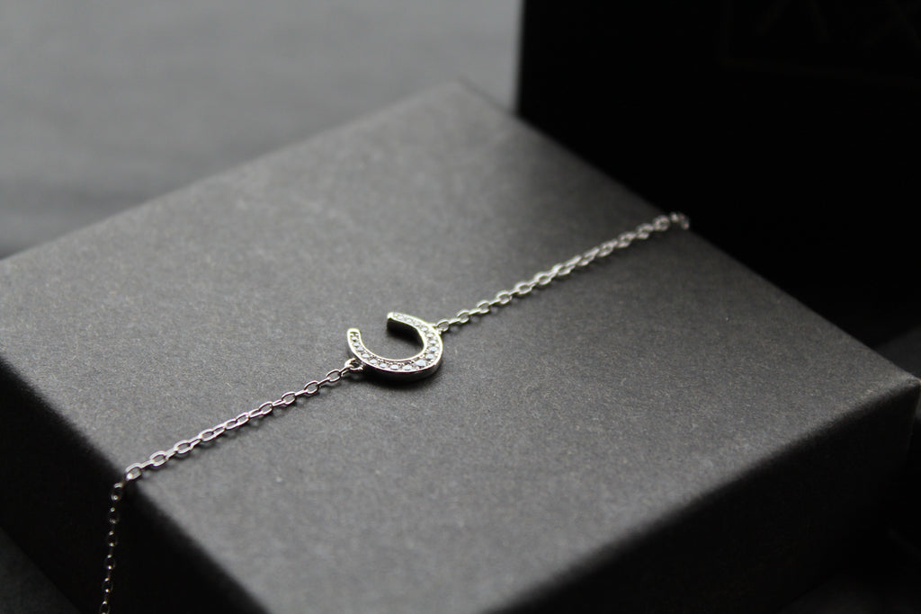 Sterling Silver Rhodium Plated CZ Horseshoe Bracelet