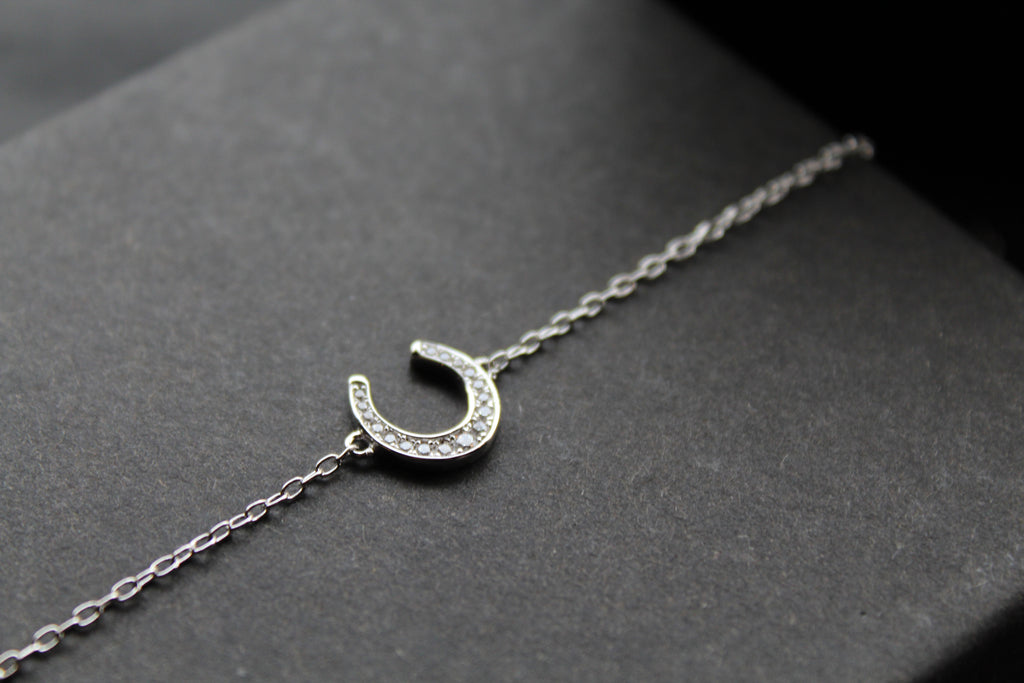 Sterling Silver Rhodium Plated CZ Horseshoe Bracelet