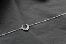 Load image into Gallery viewer, Sterling Silver Rhodium Plated CZ Horseshoe Bracelet
