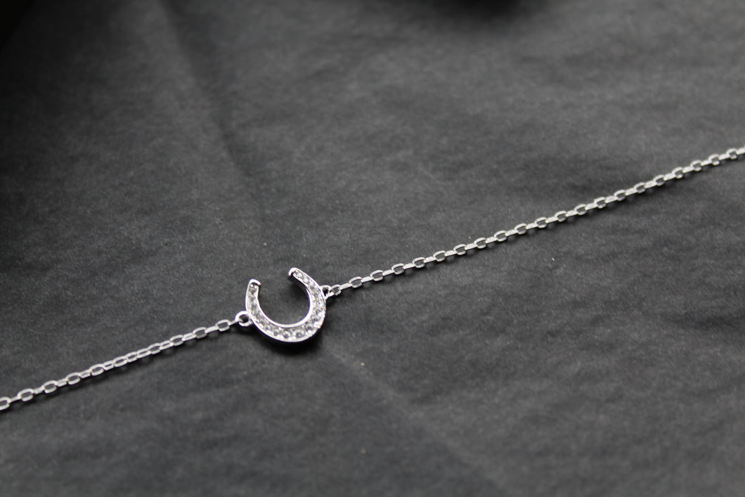 Sterling Silver Rhodium Plated CZ Horseshoe Bracelet