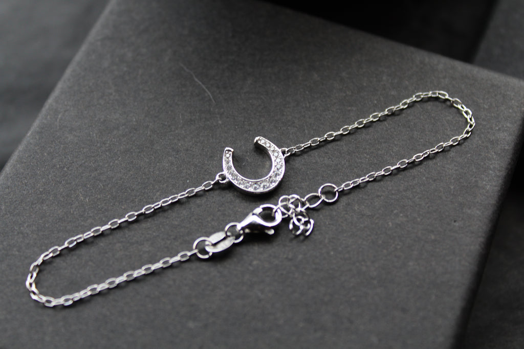 Sterling Silver Rhodium Plated CZ Horseshoe Bracelet