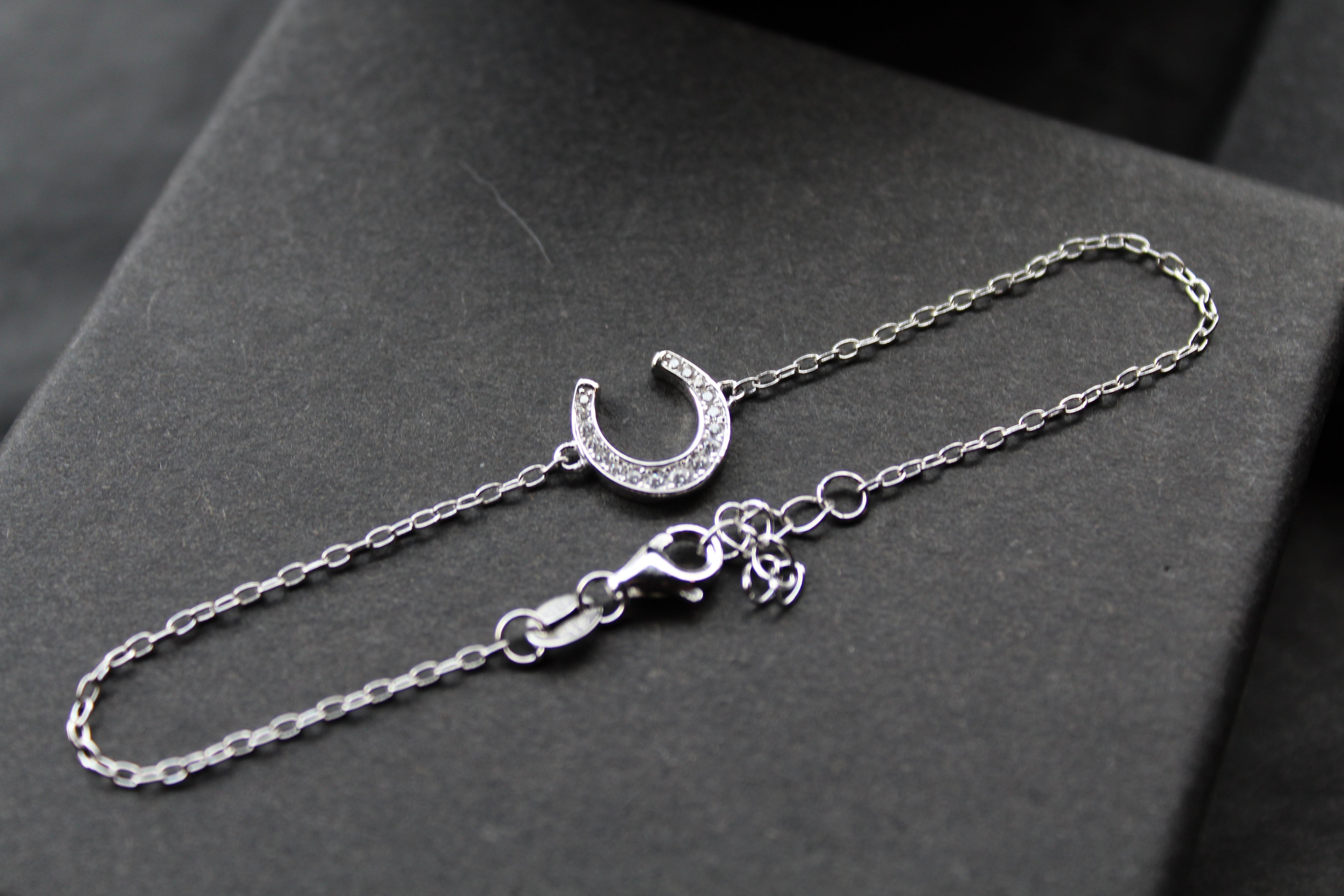 Sterling Silver Rhodium Plated CZ Horseshoe Bracelet