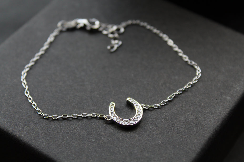 Sterling Silver Rhodium Plated CZ Horseshoe Bracelet