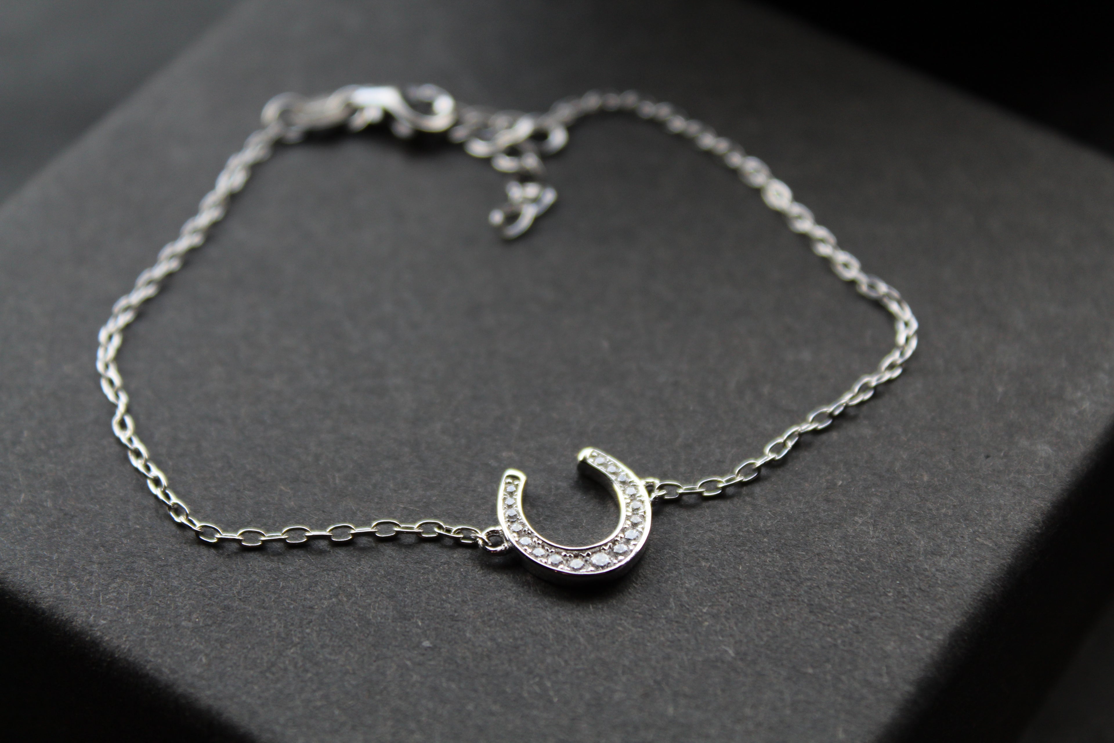Sterling Silver Rhodium Plated CZ Horseshoe Bracelet