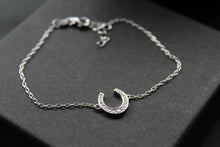 Load image into Gallery viewer, Sterling Silver Rhodium Plated CZ Horseshoe Bracelet

