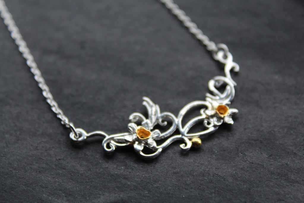 Sterling Silver and Gold Plated Daffodil Necklace