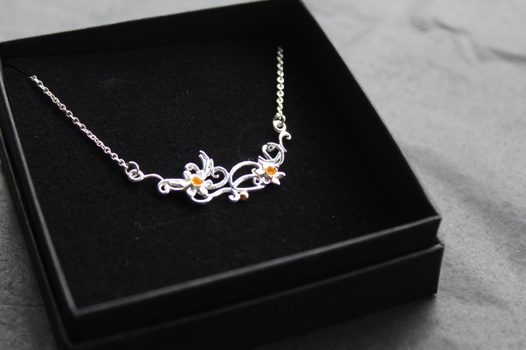 Sterling Silver and Gold Plated Daffodil Necklace