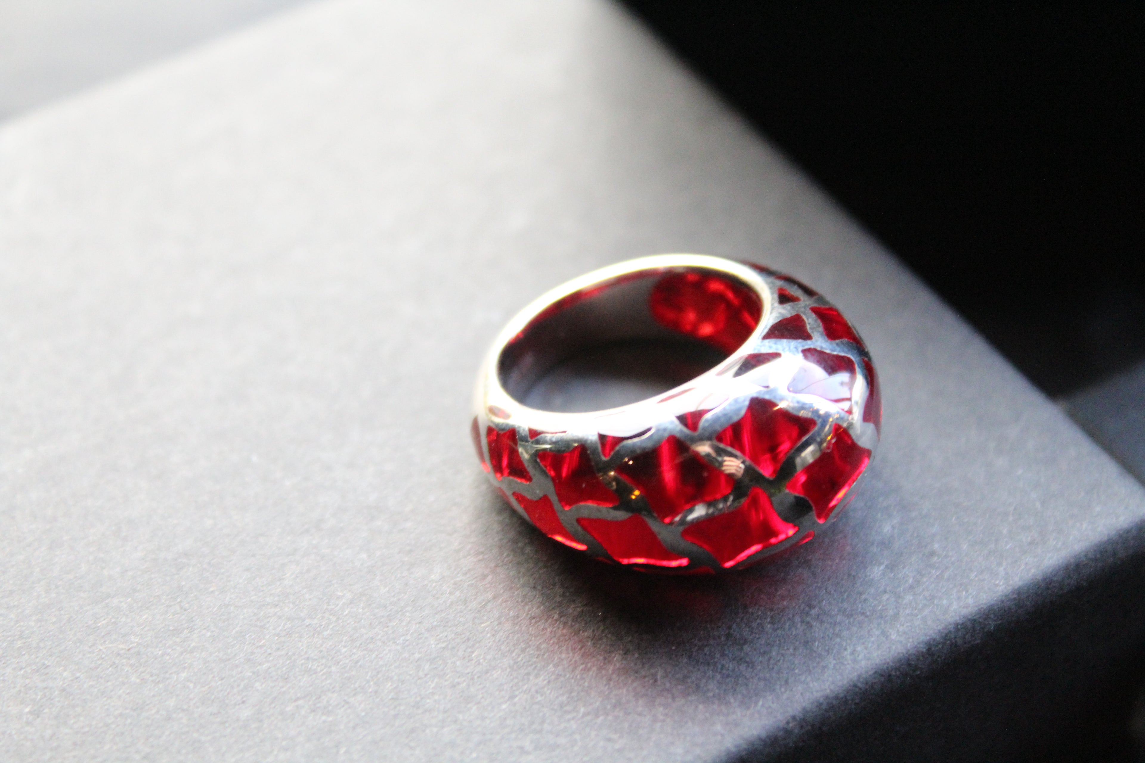 Sterling Silver and Red Resin Lattice Ring