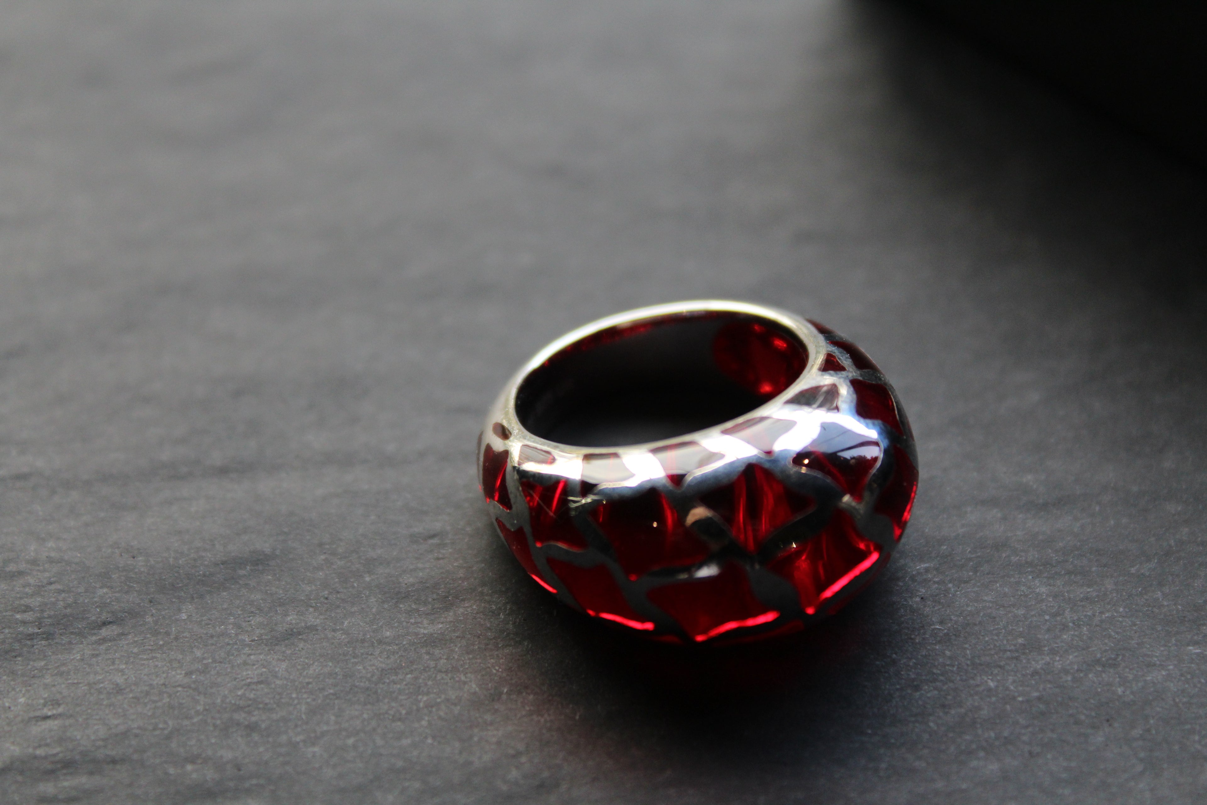 Sterling Silver and Red Resin Lattice Ring
