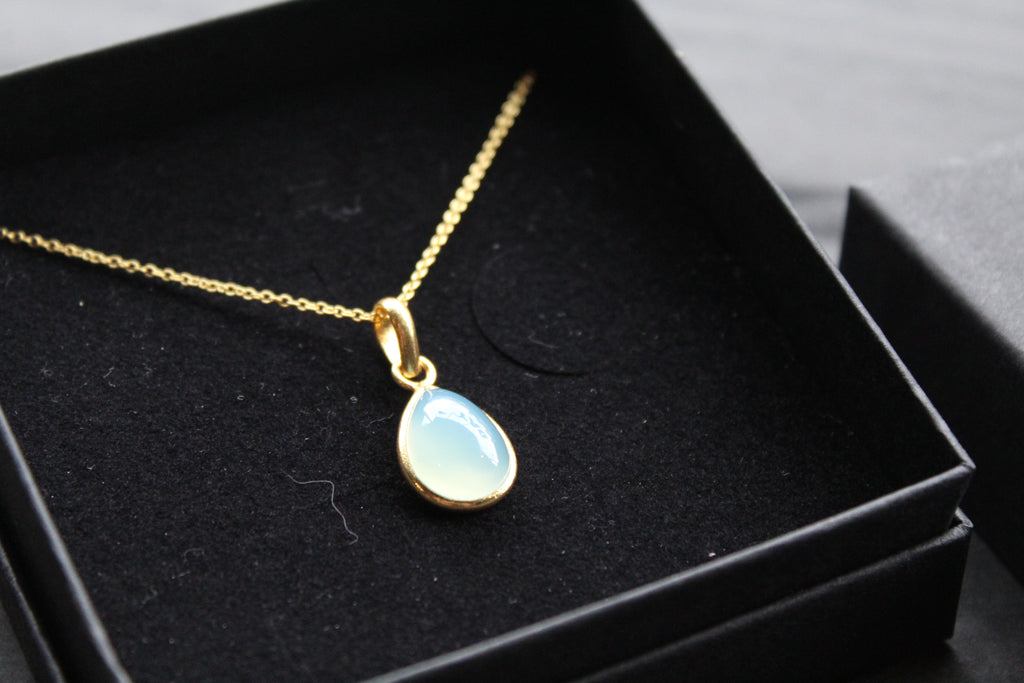 Teardrop Chalcedony Pendant and Chain