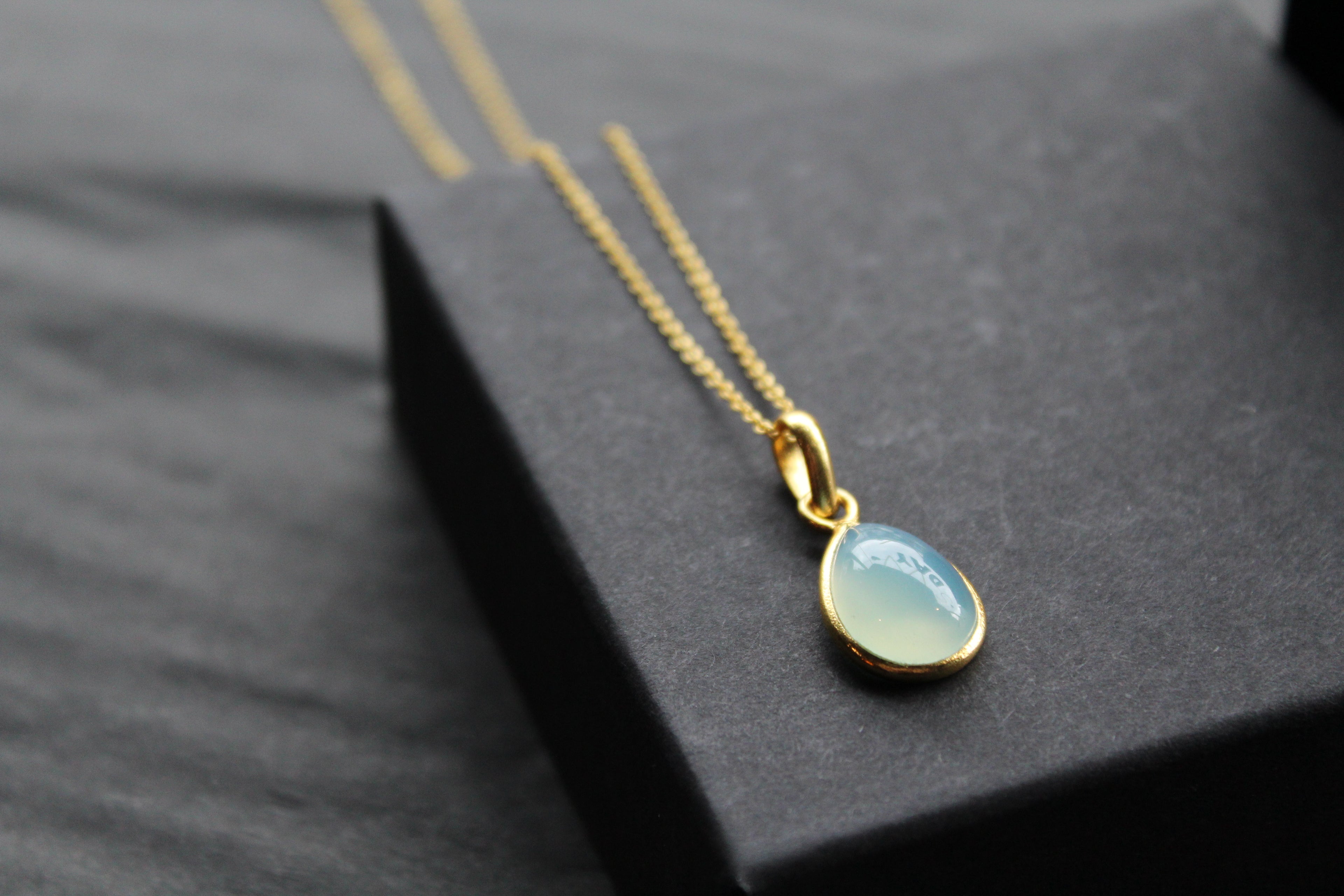 Teardrop Chalcedony Pendant and Chain