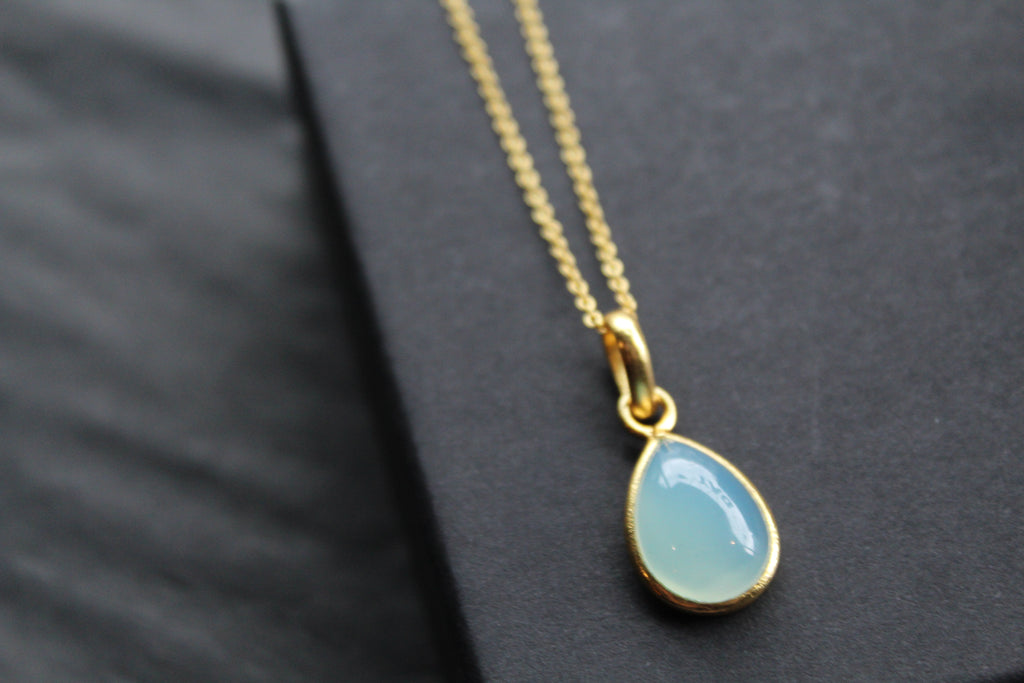 Teardrop Chalcedony Pendant and Chain
