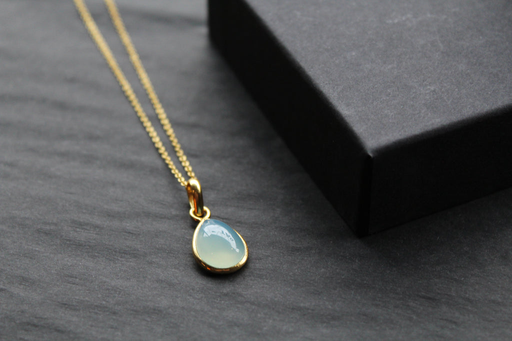 Teardrop Chalcedony Pendant and Chain