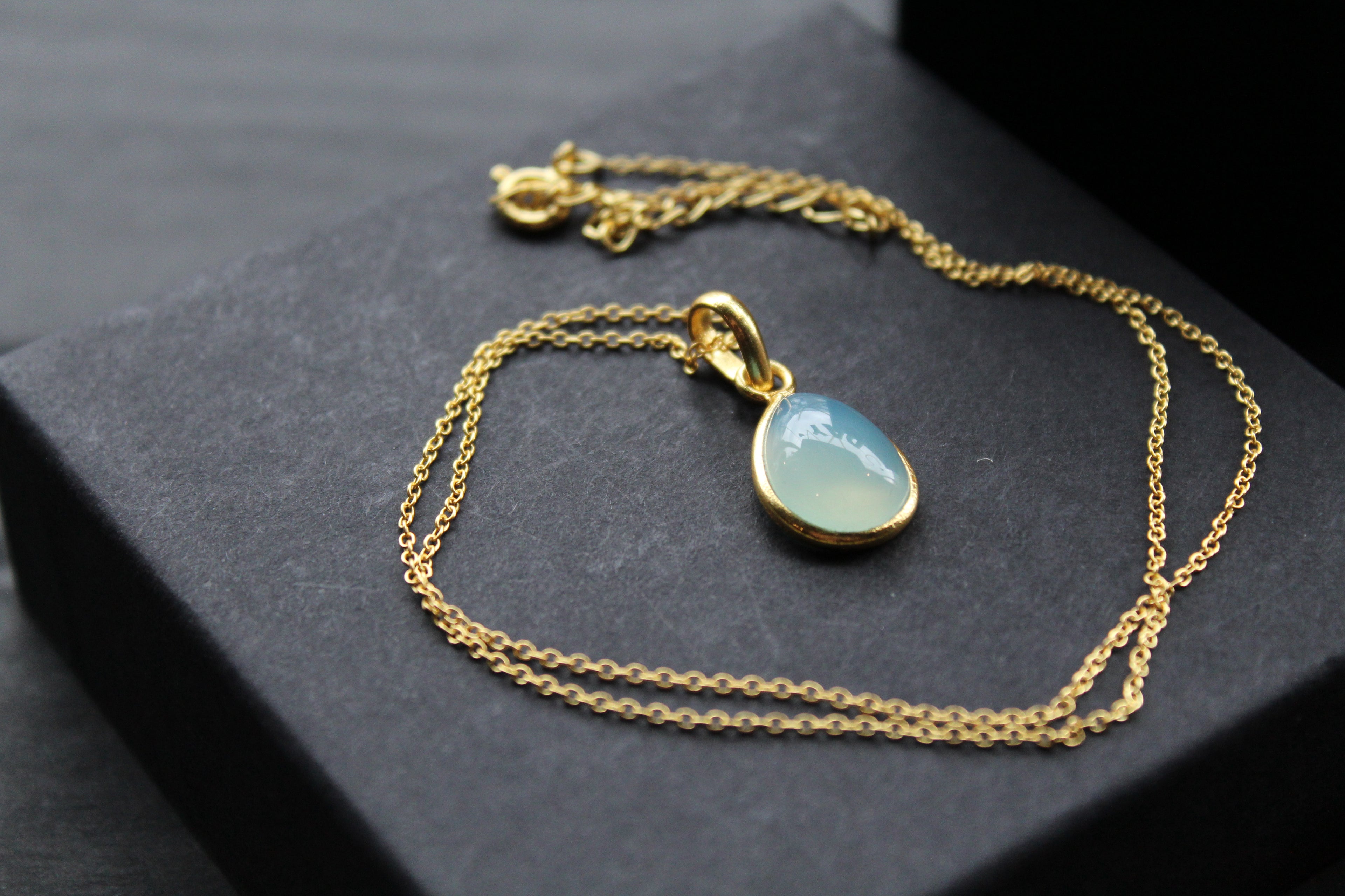 Teardrop Chalcedony Pendant and Chain