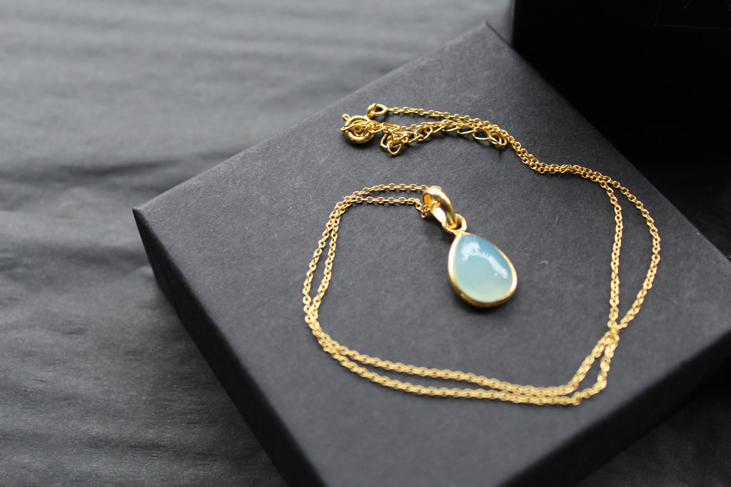 Teardrop Chalcedony Pendant and Chain