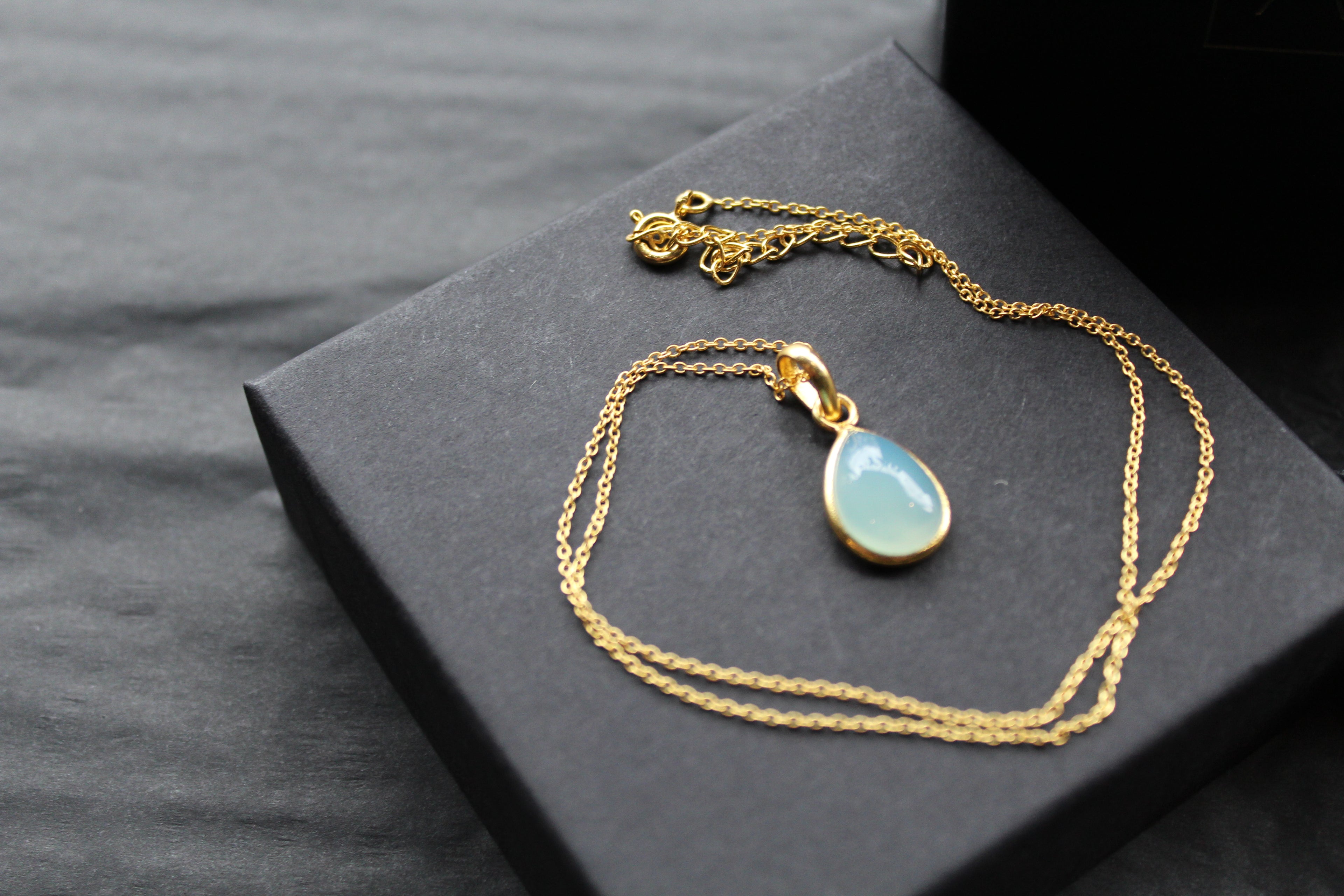 Teardrop Chalcedony Pendant and Chain