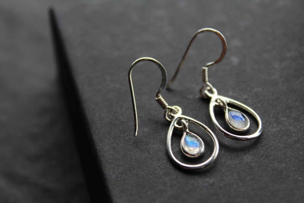 Teardrop Earrings with Rainbow Moonstone