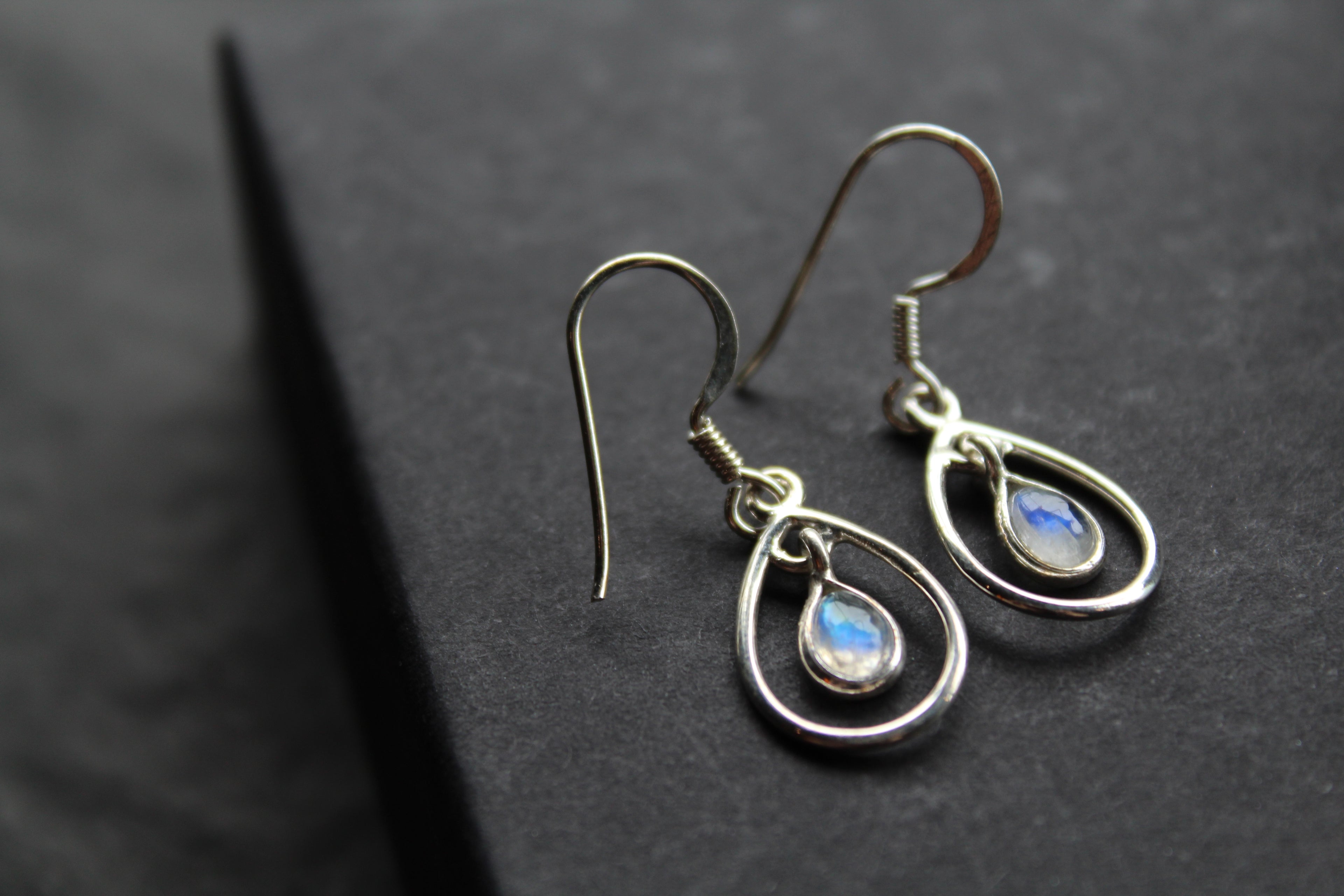 Teardrop Earrings with Rainbow Moonstone