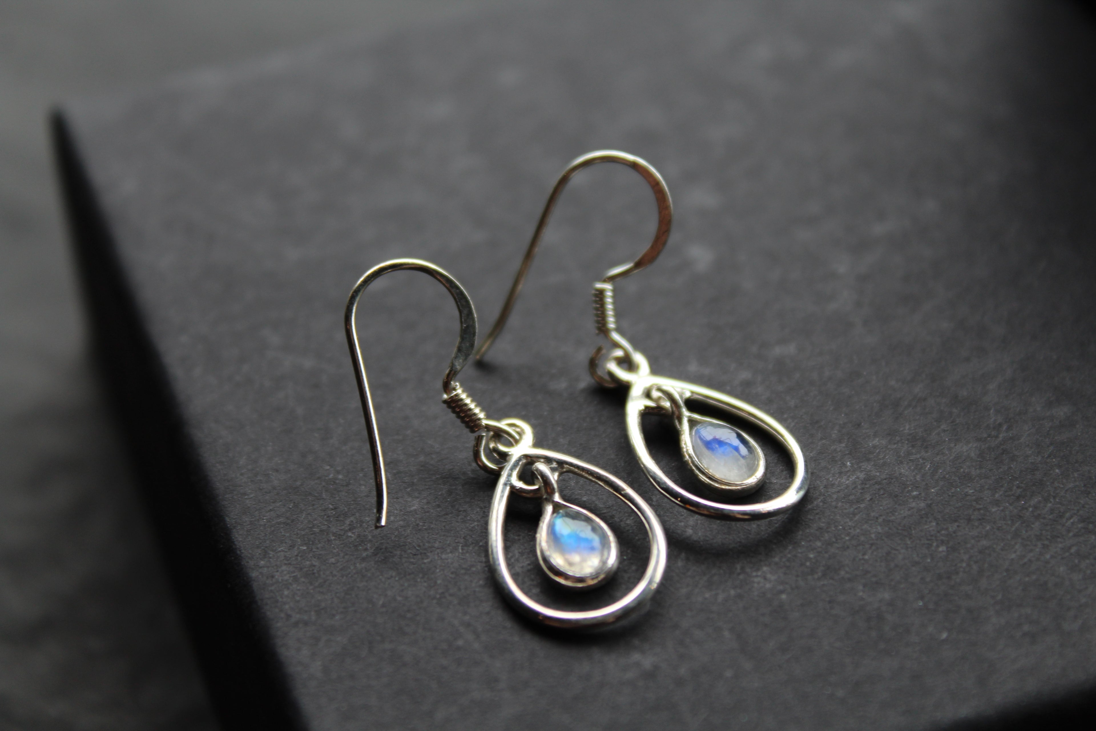 Teardrop Earrings with Rainbow Moonstone